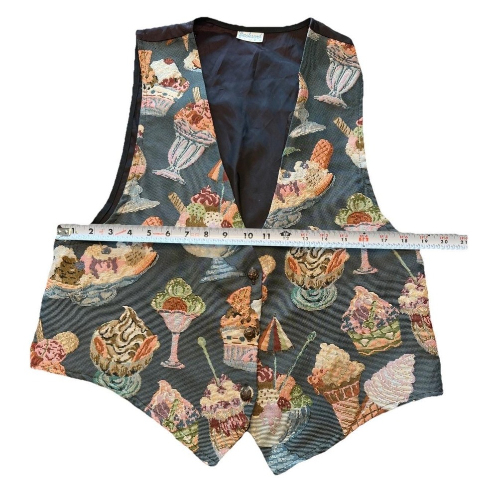 Vintage Tapestry Vest Ice Cream Sundae Dessert Print Button Up Cottagecore Read - Picture 3 of 5